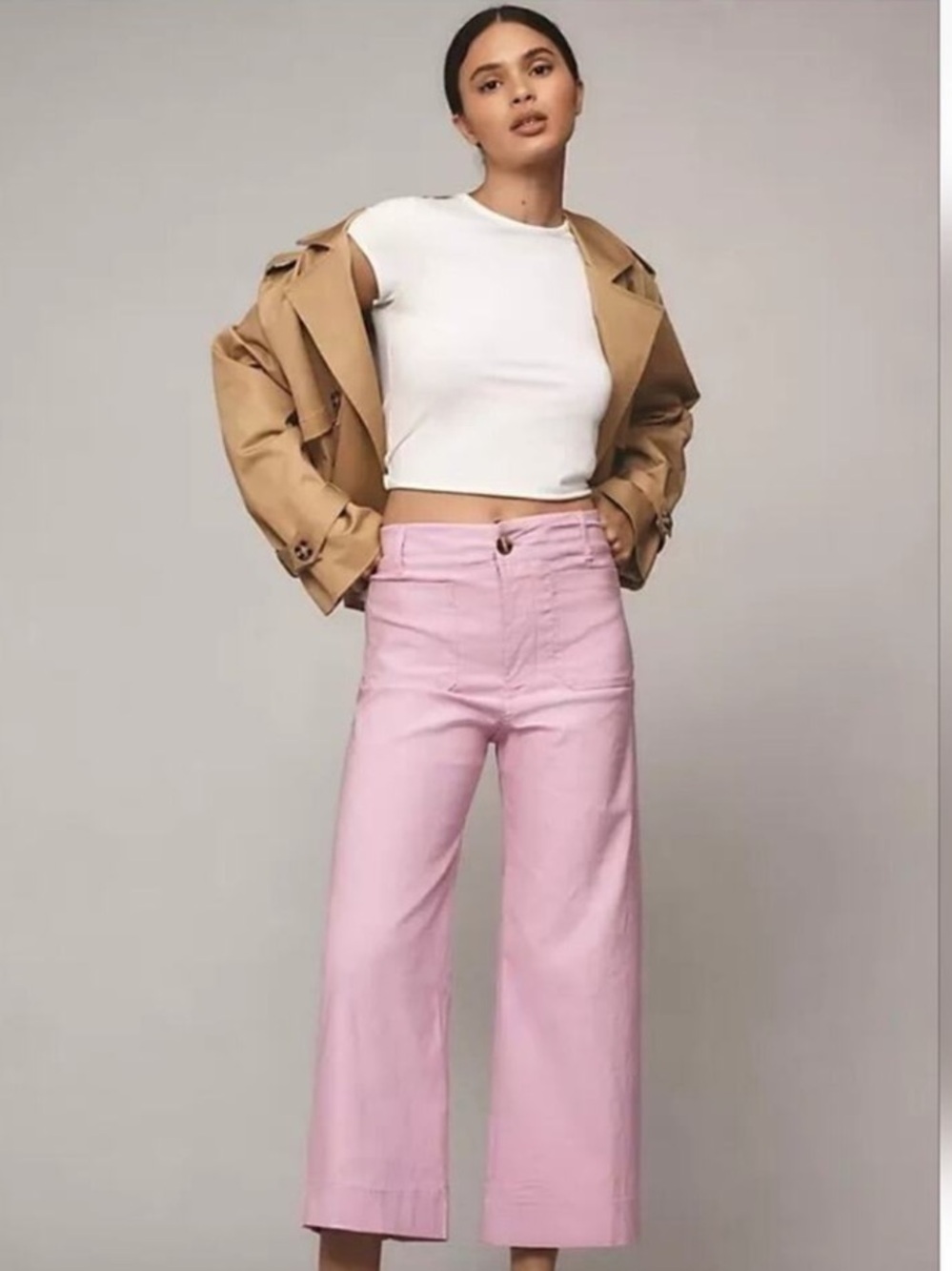 Anthropologie Maeve Colette Wide Leg Cropped Pants Raspberry NWT 29